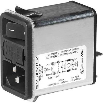 Schurter 250V AC 10A Snap-in IEC Connector 2 Pole Quick Connect 3-107-477