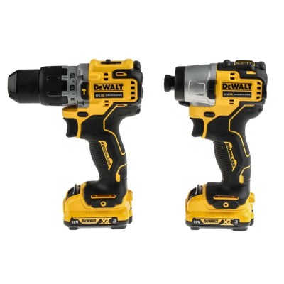 DeWALT 12V XR Brushless Twin Cordless Power Tool Kit with 2 x 3.0Ah Batteries, Multi-voltage Charger, TSTAK II DCK2111L2T-GB