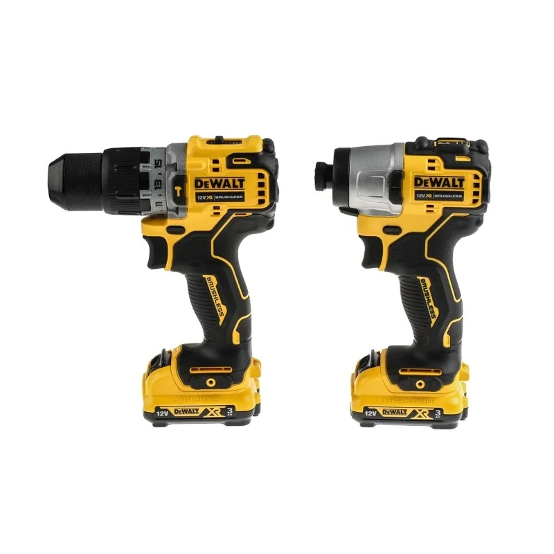 DeWALT 12V XR Brushless Twin Cordless Power Tool Kit with 2 x 3.0Ah Batteries, Multi-voltage Charger, TSTAK II DCK2111L2T-GB