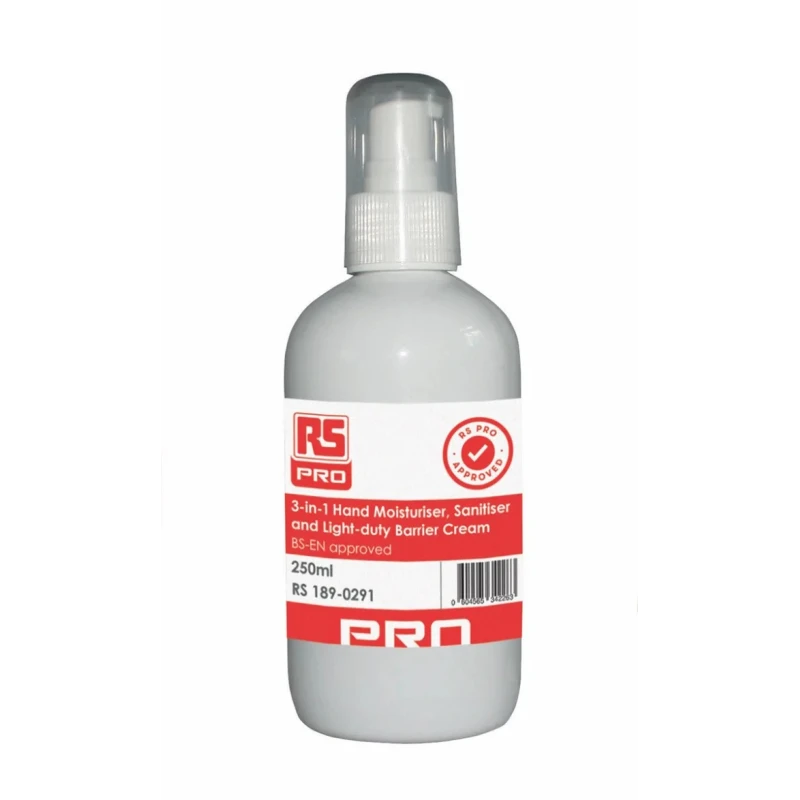 RS PRO 3-in-1 Hand Sanitiser, Moisturiser and Barrier Cream 250 ml Bottle 189-0291