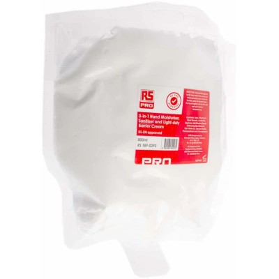 RS PRO Moisturiser & Barrier Cream 800 ml Pouch Alcohol-Free with Chlorhexidine 3-in-1 Hand Sanitiser 189-0293