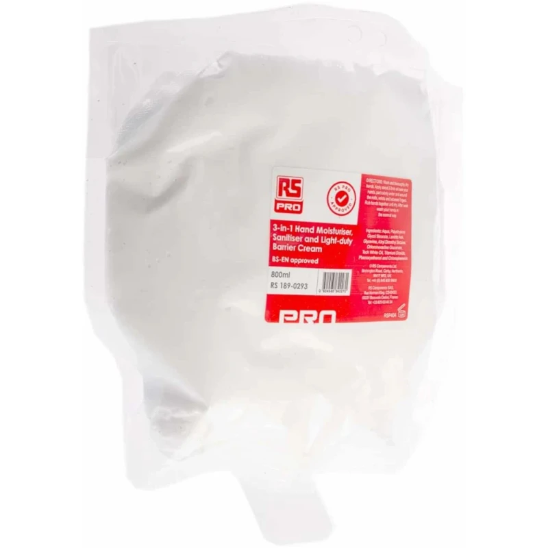 RS PRO Moisturiser & Barrier Cream 800 ml Pouch Alcohol-Free with Chlorhexidine 3-in-1 Hand Sanitiser 189-0293
