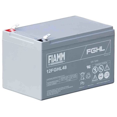 Fiamm 12 V Faston 6.3 Sealed Lead Acid Battery 12 Ah VRLA AGM Corrosion-Resistant Grid 12FGHL48