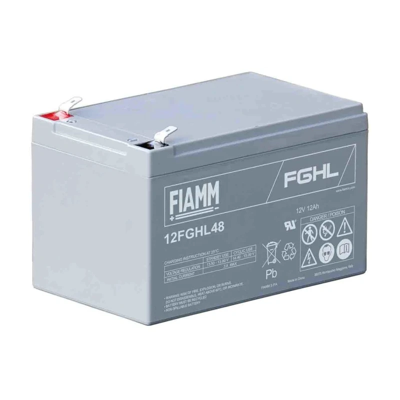 Fiamm 12 V Faston 6.3 Sealed Lead Acid Battery 12 Ah VRLA AGM Corrosion-Resistant Grid 12FGHL48