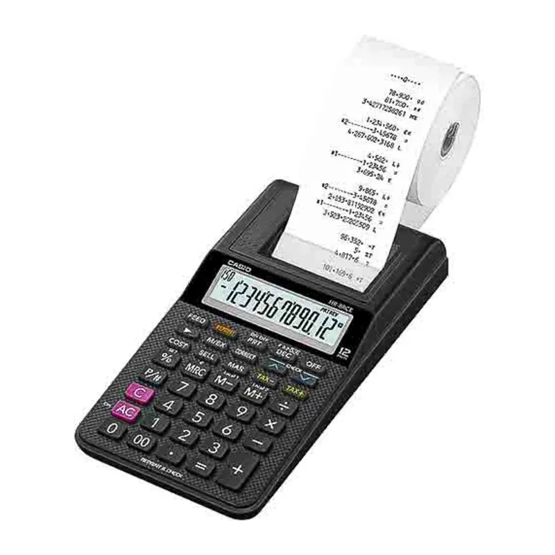 Casio Battery Powered Printing Calculator Black with 12-Digits LCD Display, 4x AA Batteries, 2.0 Lines/Sec HR-8RCE-BK-W-EC
