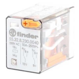 Finder Power Relay, 230V AC Coil Voltage, 10A Switching Current, DPDT Contact Configuration, Silver Alloy 55.32.8.230.0040