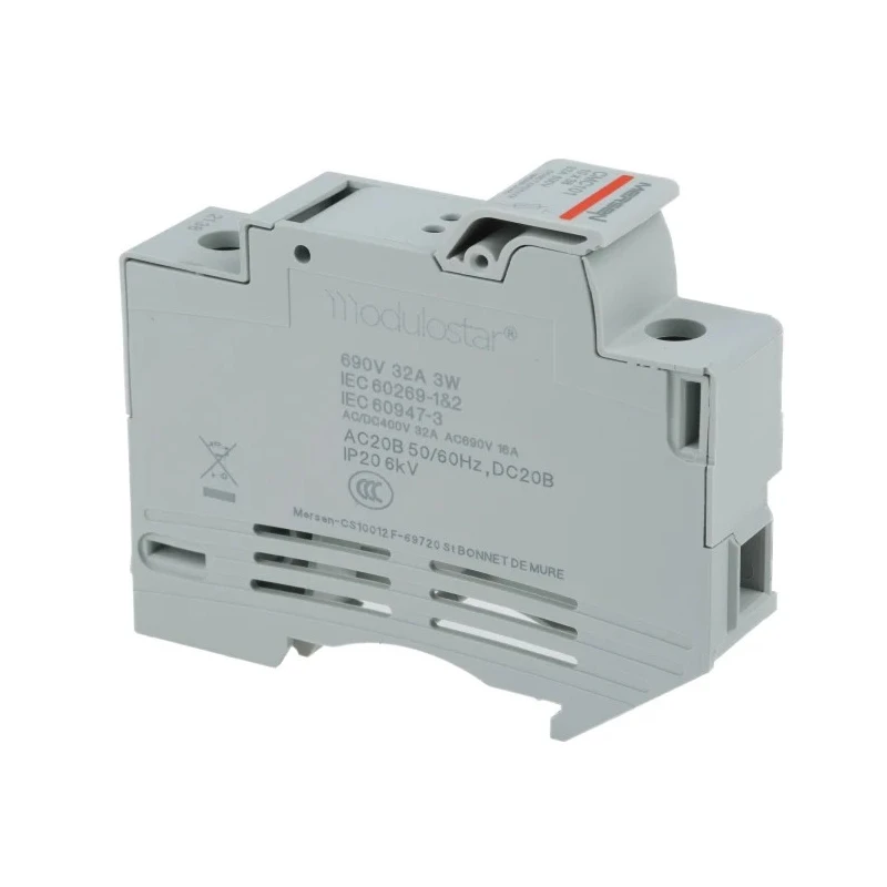 Mersen 32A 1P-Pole Rail Mount Fuse Holder for 10 x 38 mm Fuse, Thermoplastic Case, 690V AC P1062705 / CMC101