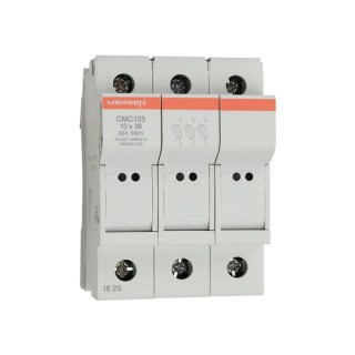 Mersen 32A Rail Mount Fuse Holder for 10 x 38 mm, 3P-Pole, 690V ac E1062696 / CMC103