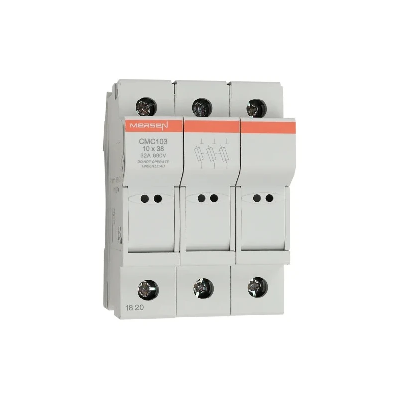 Mersen 32A Rail Mount Fuse Holder for 10 x 38 mm, 3P-Pole, 690V ac E1062696 / CMC103