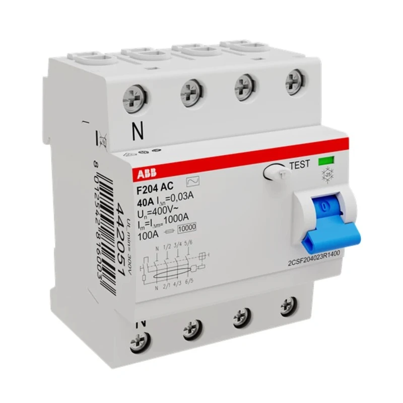 ABB Residual Current Circuit Breaker 40A 4-Pole 30 mA Instantaneous Break 400V AC 2CSF204023R1400 F204 AC-40/0,03-L