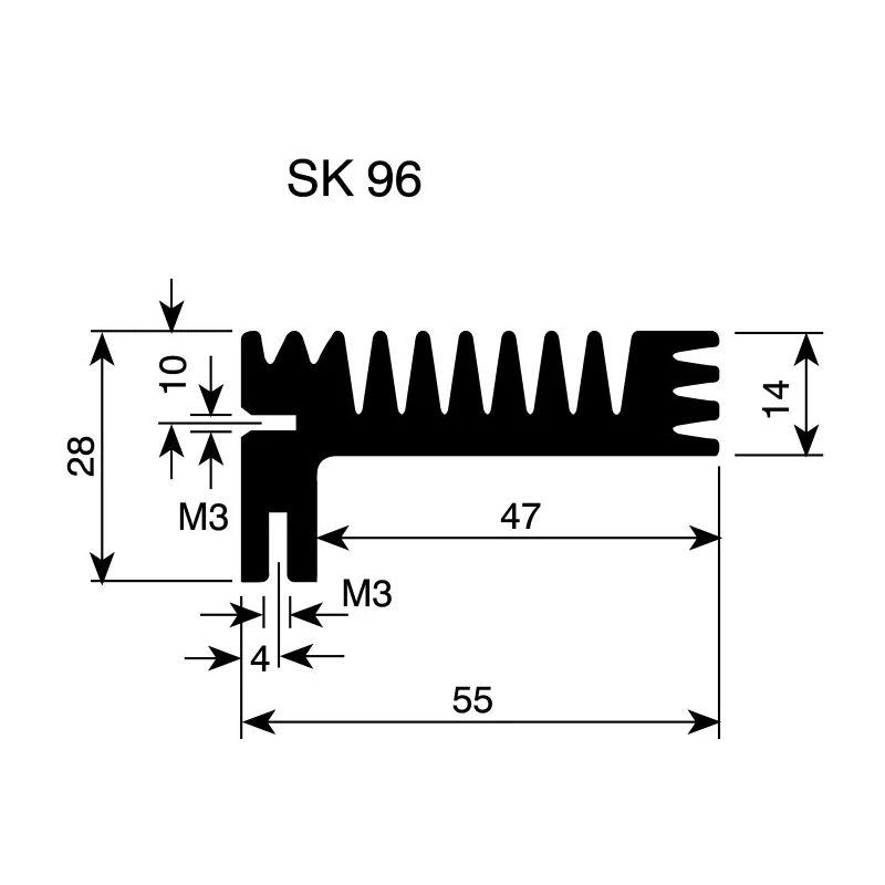 Fischer Elektronik Heatsink Aluminium Cooling Component 3.6°C/W Thermal Resistance 28 mm Width 84 mm Length 55 mm SK96-84-SA