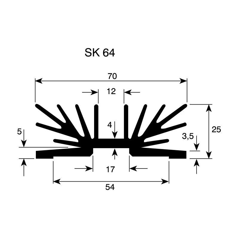 Fischer Elektronik Aluminium Heatsink 2.7°C/W 75mm x 70mm x 25mm Black Finish SK64-75-SA-2M3