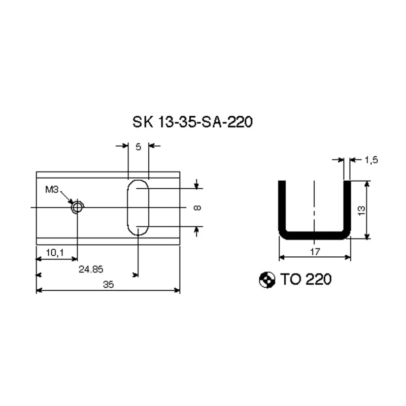 Fischer Elektronik U-Shaped Aluminium Heatsink 17°C/W, 13 mm x 35 mm x 17 mm, Black Anodised SK13-35-SA-220
