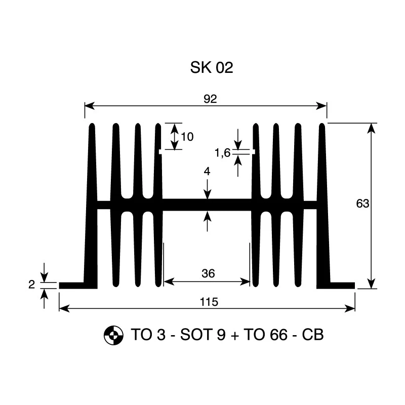 Fischer Elektronik Extruded Aluminium Heatsink Black Finish 1.3°C/W Thermal Resistance 63 mm Height 50 mm Length SK02-50-SA