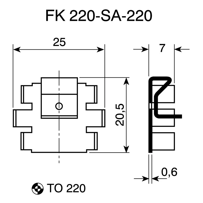 Fischer Elektronik Attachable Heatsink for TO-220 Package, 25°C/W Thermal Resistance, 7 mm Height, 25 mm Length FK220SA220