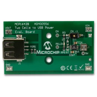 Microchip MCP1642B AA Batteries to USB Boost Regulator Evaluation Board ADM00556