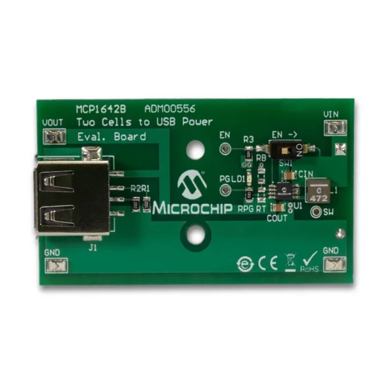 Microchip MCP1642B AA Batteries to USB Boost Regulator Evaluation Board ADM00556
