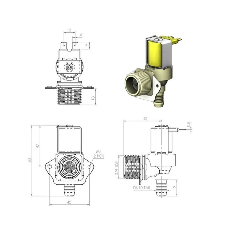 RS PRO Solenoid Valve 2 Port NC 24V AC/DC 3/4 in Inlet Male 3/4 in Outlet Male 10 bar Operating Pressure 60°C 190-4143