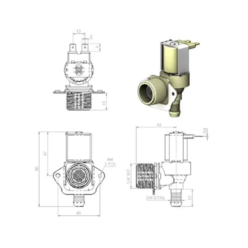 RS PRO Solenoid Valve 2 Port Normally Closed 230V AC/DC 3/4 in Inlet Male, 3/4 in Outlet Male 190-4142