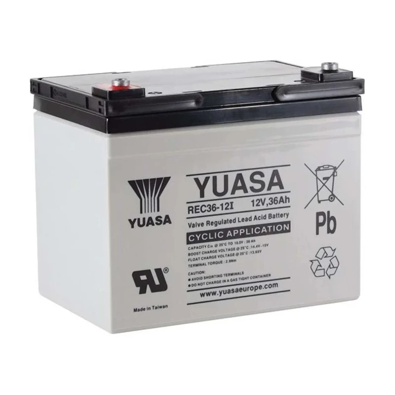 Yuasa 12 V Sealed Lead Acid Battery 36 Ah AGM Construction 130mm x 169mm REC36-12