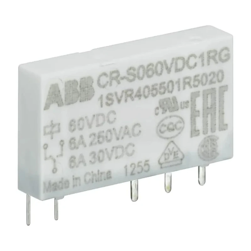 ABB CR Series Interface Relay, DIN Rail Mount, 12V DC Coil, SPDT Contact, 6A Switching, Model 1SVR405501R2010 CR-S012VDC1R
