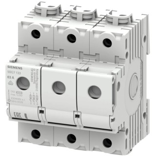 Siemens 63A Bottle Fuse Holder Plastic Body 3-Pole Vertical Mount 400V AC 5SG7133