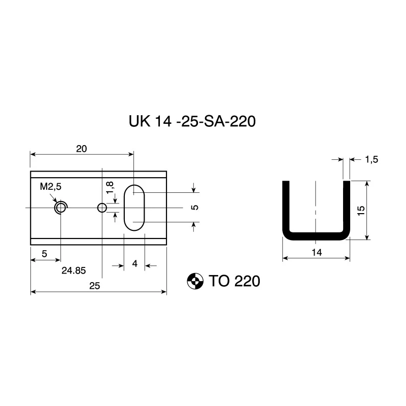 Fischer Elektronik Heatsink for PCB, 20°C/W Thermal Resistance, 25 mm Length, 14 mm Width, 15 mm Height UK14-25-SA-220