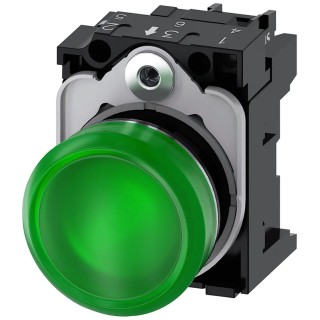 Siemens Panel Mount Green LED Pilot Light 24V AC/DC 22mm Cutout IP67 IP66 IP69K Round 3SU1152-6AA40-1AA0