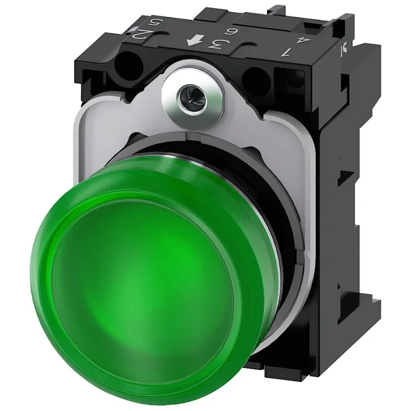 Siemens Panel Mount Green LED Pilot Light 24V AC/DC 22mm Cutout IP67 IP66 IP69K Round 3SU1152-6AA40-1AA0