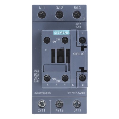 Siemens Size S2, 3RT2 Contactor, 230V AC Coil, 3-Pole, 65 A, 30 kW, 3 NO, 400V AC 3RT2037-1AP00