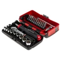Facom 27-Piece 1/4 in 12 Point Socket & Bit Set RL.NANO112 Chrome Vanadium Steel, Bright Chrome Finish, 152mm Length