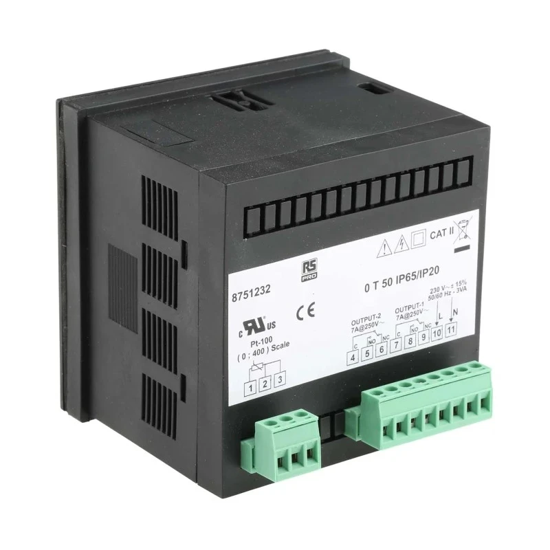 RS PRO RS PRO Rail On-Off Temperature Controller, 1 Input PT100, 2 Output Relay, 230V AC, IP65, 96x96x96 mm, Model 875-1232