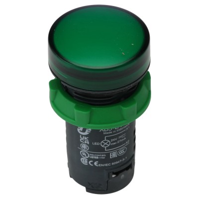 Schneider Electric Panel Mount Green LED Pilot Light, Harmony XB5, 24V ac/dc, 22mm Cutout, IP66, Round XB5EVB3