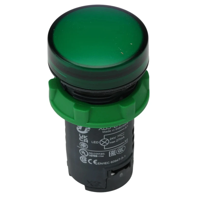 Schneider Electric Panel Mount Green LED Pilot Light, Harmony XB5, 24V ac/dc, 22mm Cutout, IP66, Round XB5EVB3