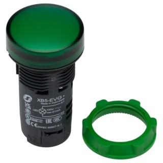 Schneider Electric Panel Mount Green LED Pilot Light Harmony XB5 22 mm Cutout 110V AC 120V AC IP66 Round XB5EVG3