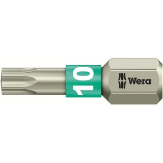 Wera Screwdriver Bit Stainless Steel Hex Drive 6.35 mm Tip T10 Size 25 mm Overall 05071032001