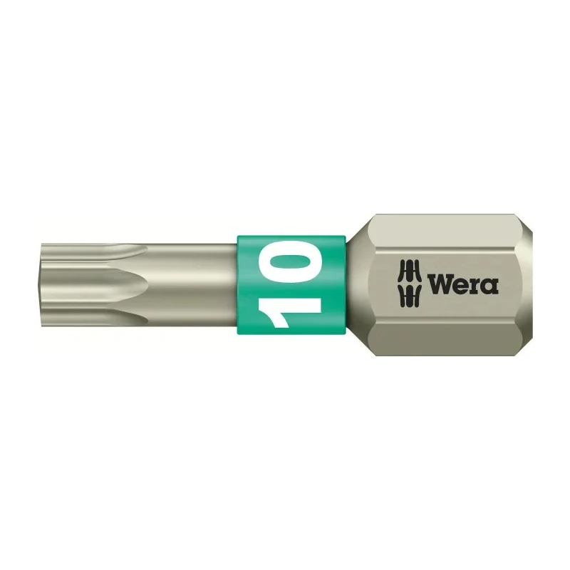 Wera Screwdriver Bit Stainless Steel Hex Drive 6.35 mm Tip T10 Size 25 mm Overall 05071032001