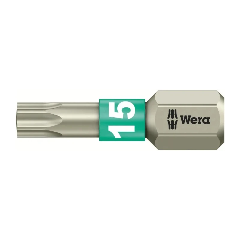 Wera Stainless Steel Screwdriver Bit, 6.35 mm Hex Drive, T15 Size, 25 mm Length 05071033001