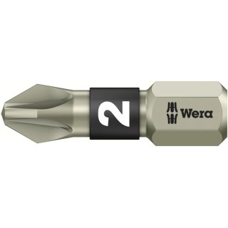 Wera Stainless Steel Screwdriver Bit PZ2 Tip 25 mm Hex Drive 05071021001