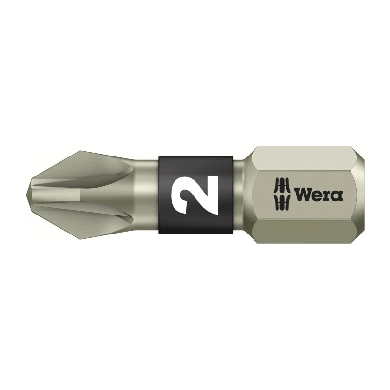 Wera Stainless Steel Screwdriver Bit PZ2 Tip 25 mm Hex Drive 05071021001