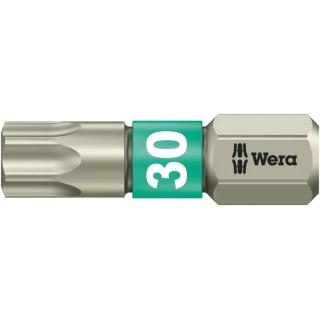 Wera Screwdriver Bit with 6.35 mm Hex Drive, T30 Size, 25 mm Overall Length, Stainless Steel 05071037001