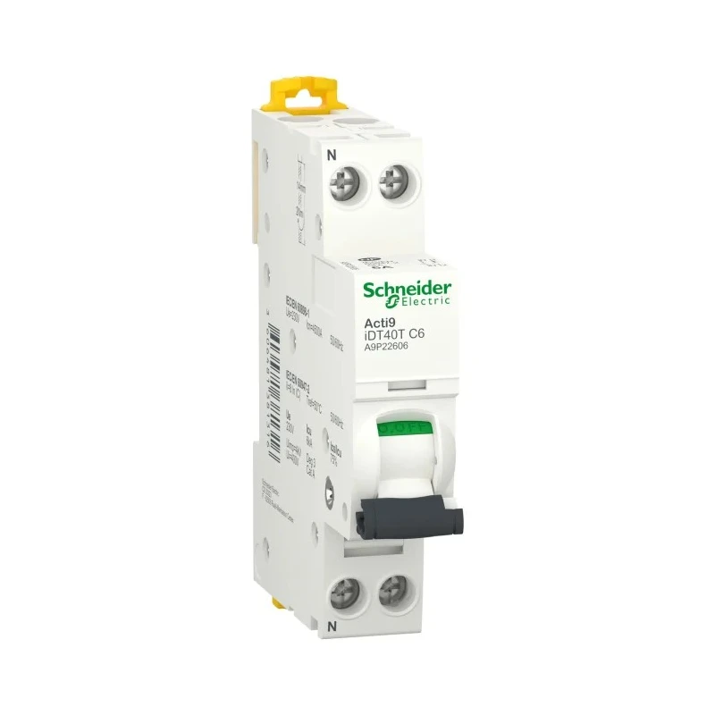 Schneider Electric Acti9 iDT40T Miniature Circuit Breaker, 1-Pole, 6A, Type C, 230V AC, 6 kA Breaking Capacity A9P22606