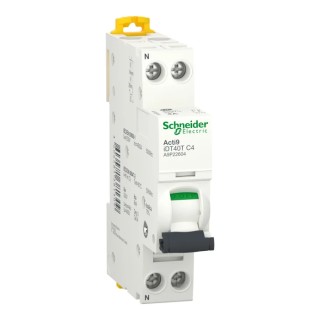 Schneider Electric Acti9 iDT40T Miniature Circuit Breaker, 1-Pole, 4A Current Rating, Type C Tripping, 230V AC, 6 A9P22604