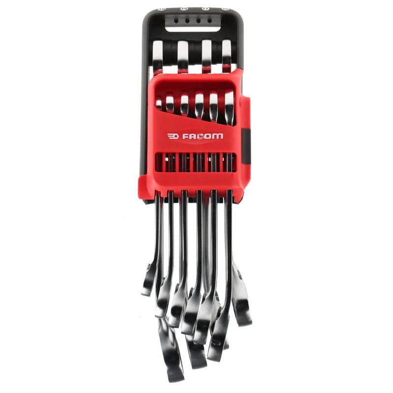 Facom 10-Piece Ratchet Spanner Set, 8 To 19 mm, Chrome Vanadium Steel 467B.JP10PB