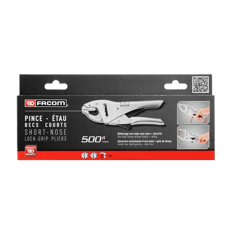 Facom Locking Plier Short 225mm Chrome Molybdenum Steel Chrome Finish 500APB