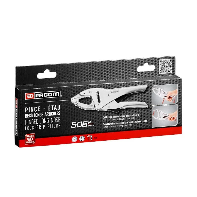 Facom 1-Piece Locking Plier with Ergonomic Grip, Chrome Molybdenum Steel, 250mm Overall Length 506APB