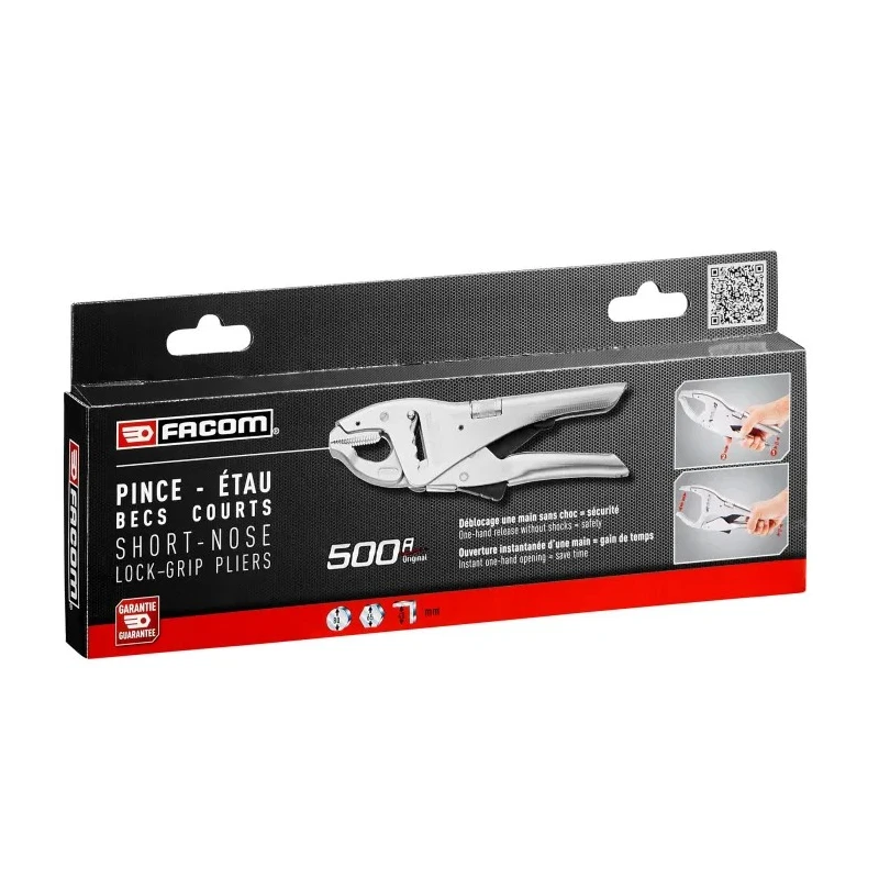 Facom Locking Plier Short 225mm Chrome Molybdenum Steel Chrome Finish 500APB