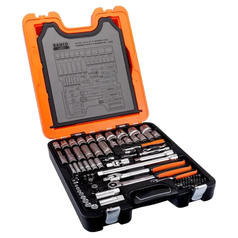 Bahco 103-Piece Hexagon and Plug Socket Set 1/2 in, 1/4 in Drive Size Alloy Steel Matt Finish S103