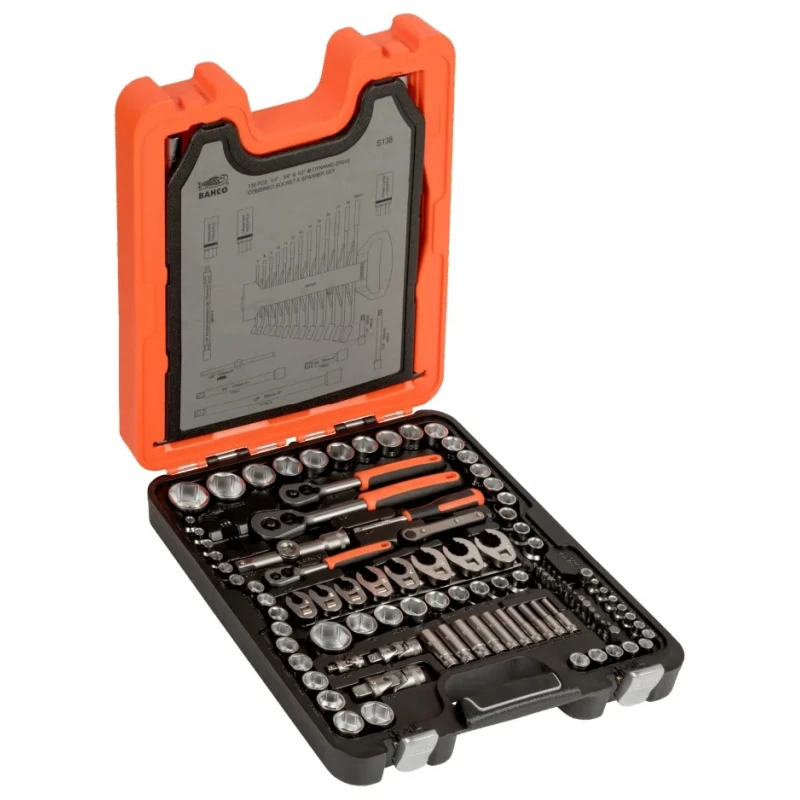 Bahco 138-Piece 1/2 in, 1/4 in, 3/8 in Standard Socket Set Alloy Steel Hex Drive S138