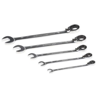 Bahco 5-Piece Ratcheting Ring Spanner Set, 8 to 19 mm, Alloy Steel, Chrome Finish 1RM/S5